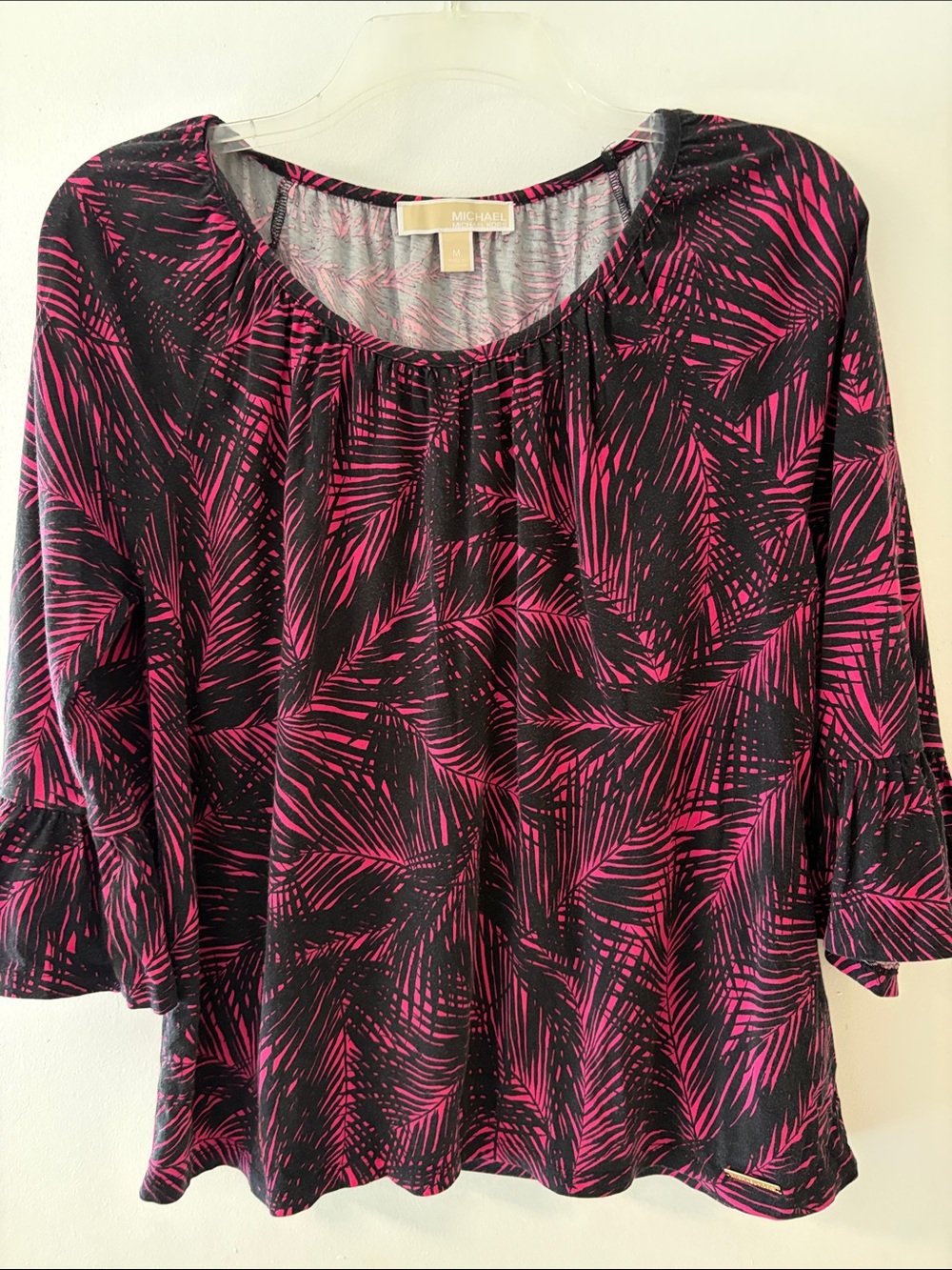 MICHAEL Michael Kors Black & Fuchsia Palm-Print Scoop Neck Tunic